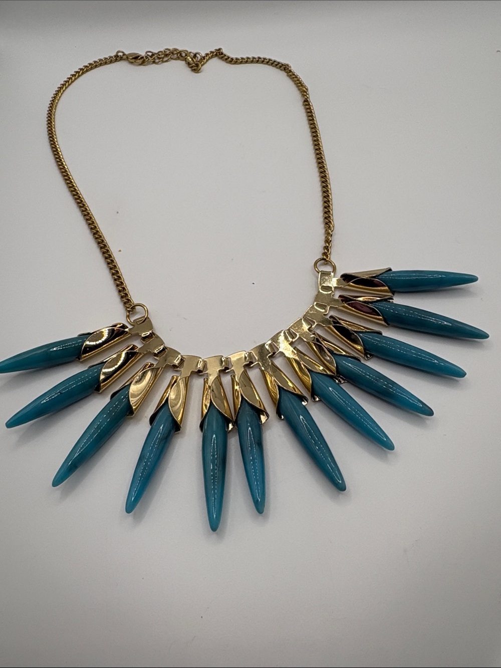 Gold-Tone Cleopatra Necklace with Turquoise Spike Accents Egyptian Style 18-21” - Picture 5 of 6